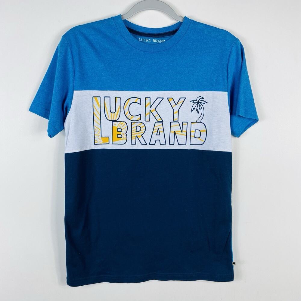 Lucky Brand Size Large Short Sleeve Crew Neck Classic Logo T-Shirt Blue